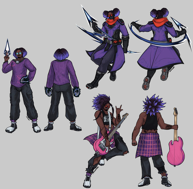 character design and alternate outfits for client's original character (2026)